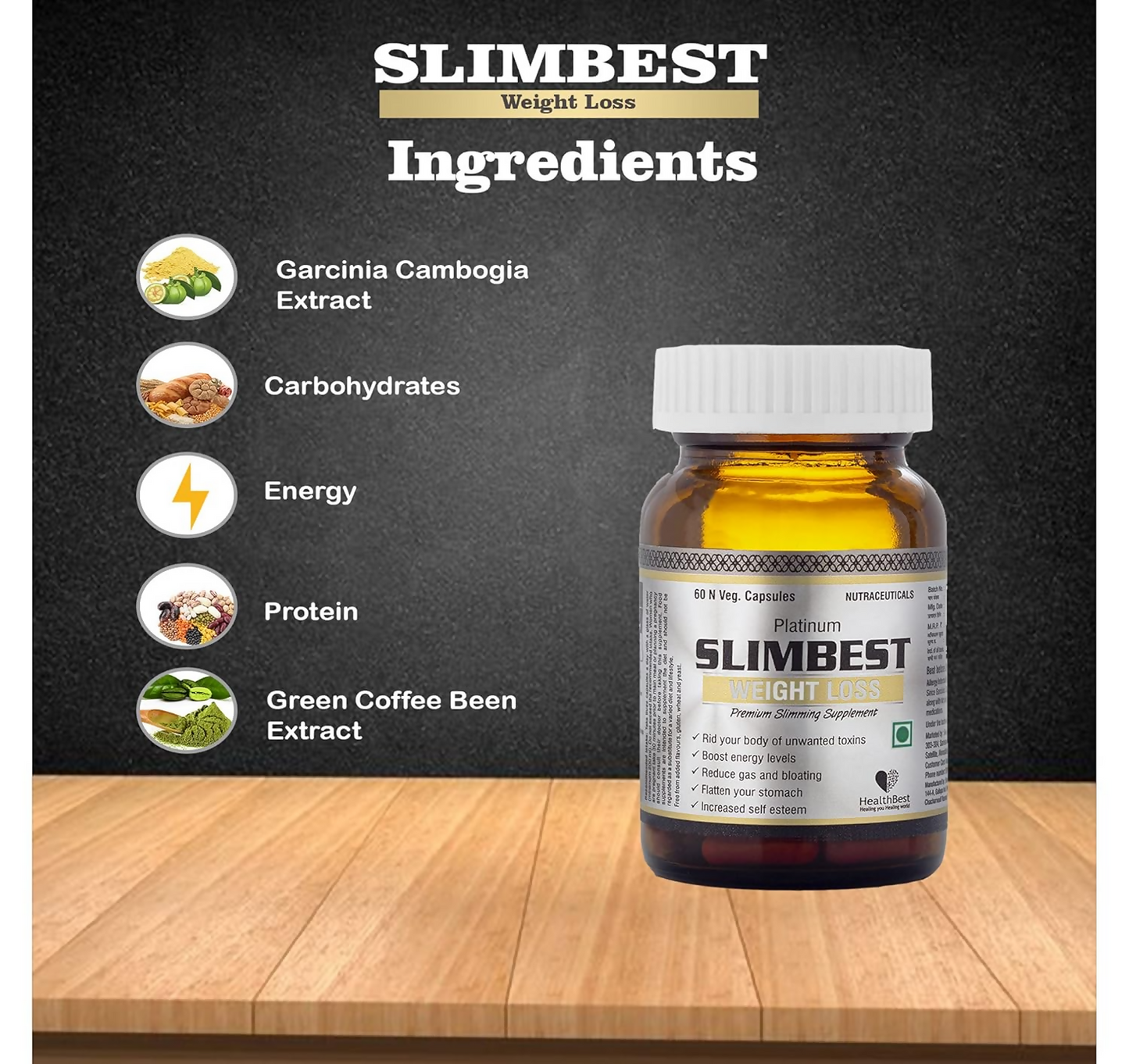 HealthBest Garcinia Cambogia & Green Coffee Bean Extract - Weight Loss Capsules | Swadesiicart