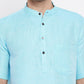 Even Apparels Blue Color Pure Cotton Men's H/S Kurta With Band Collar | Swadesiicart