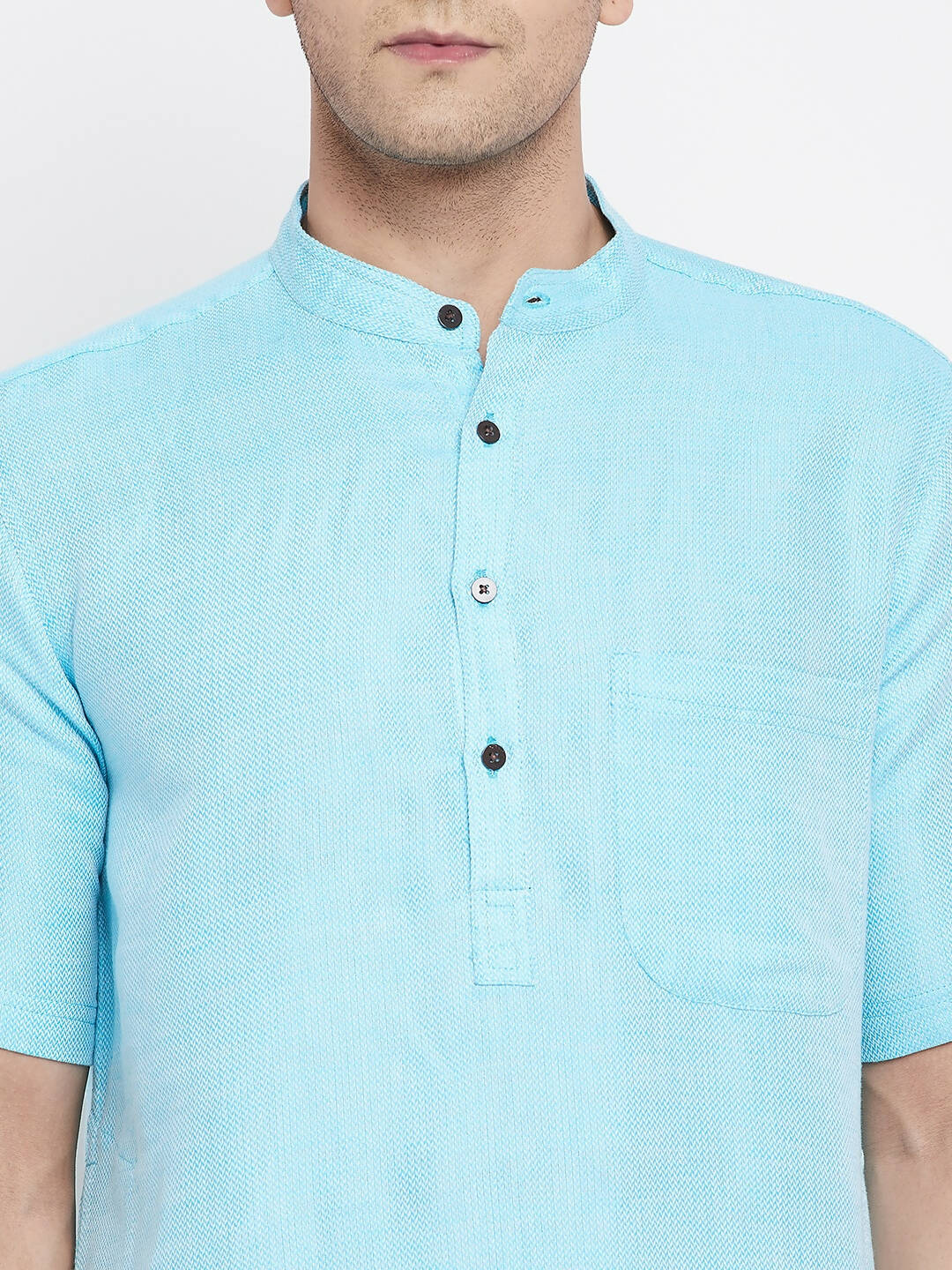 Even Apparels Blue Color Pure Cotton Men's H/S Kurta With Band Collar | Swadesiicart