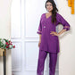 Miravan Women's Purple Solid Rayon Straight Co-Ord Set - Swadesiicart