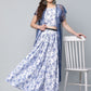 Ahalyaa Women Blue Crepe Printed Top with Skirt with Net Overlay | Swadesiicart