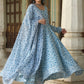 Juniper Women's Blue Cambric Floral Printed Circular Kurta Dupatta Sets | Swadesiicart