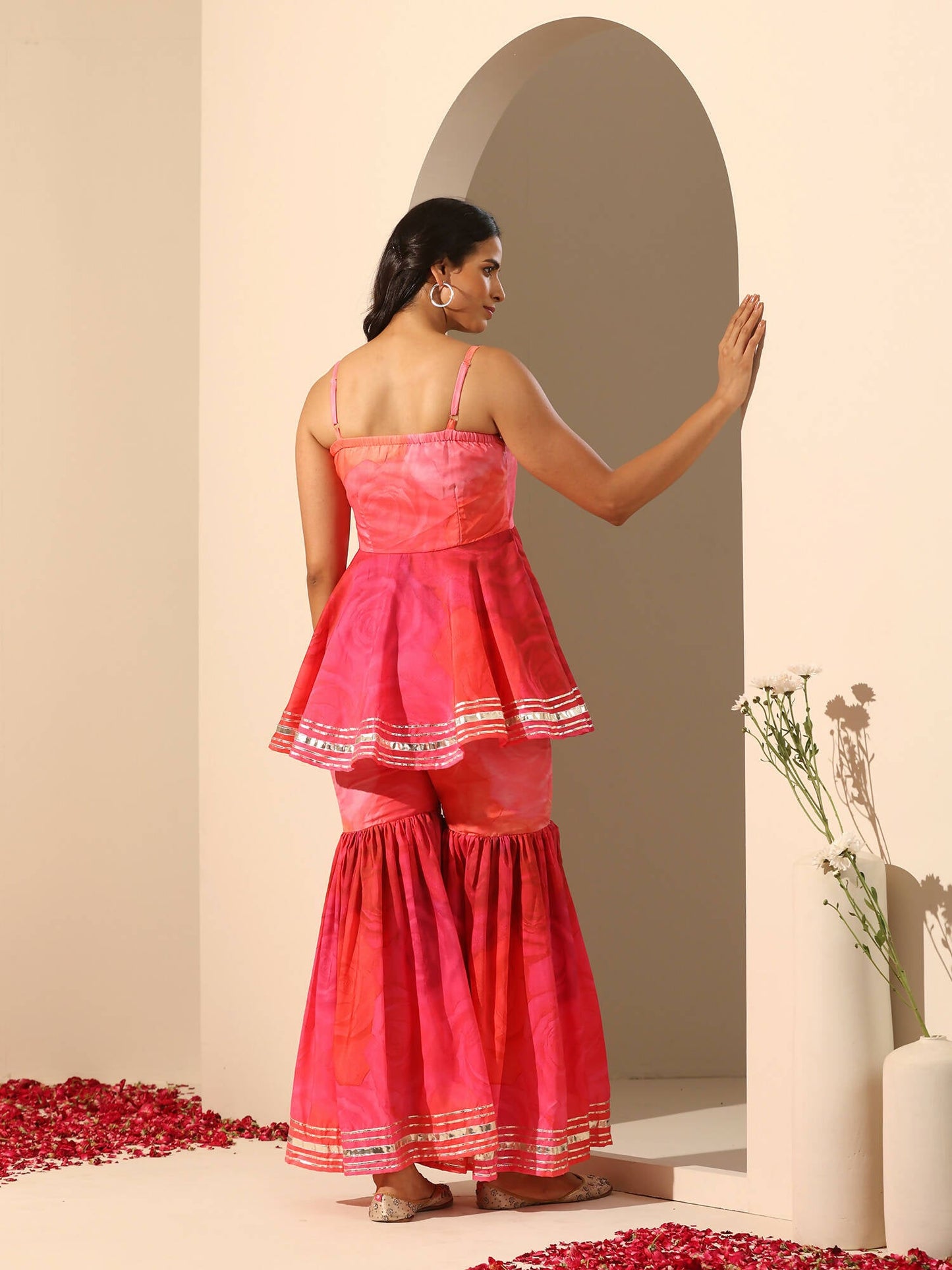 Pomcha Jaipur Pink Gul Bahaar Sharara Set | Swadesiicart