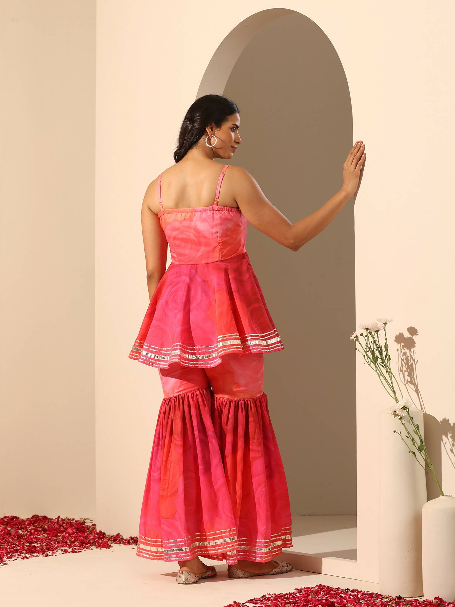 Pomcha Jaipur Pink Gul Bahaar Sharara Set | Swadesiicart