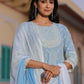 Juniper Women's Powerblue Cambric Floral Printed Anarkali Kurta Sets | Swadesiicart