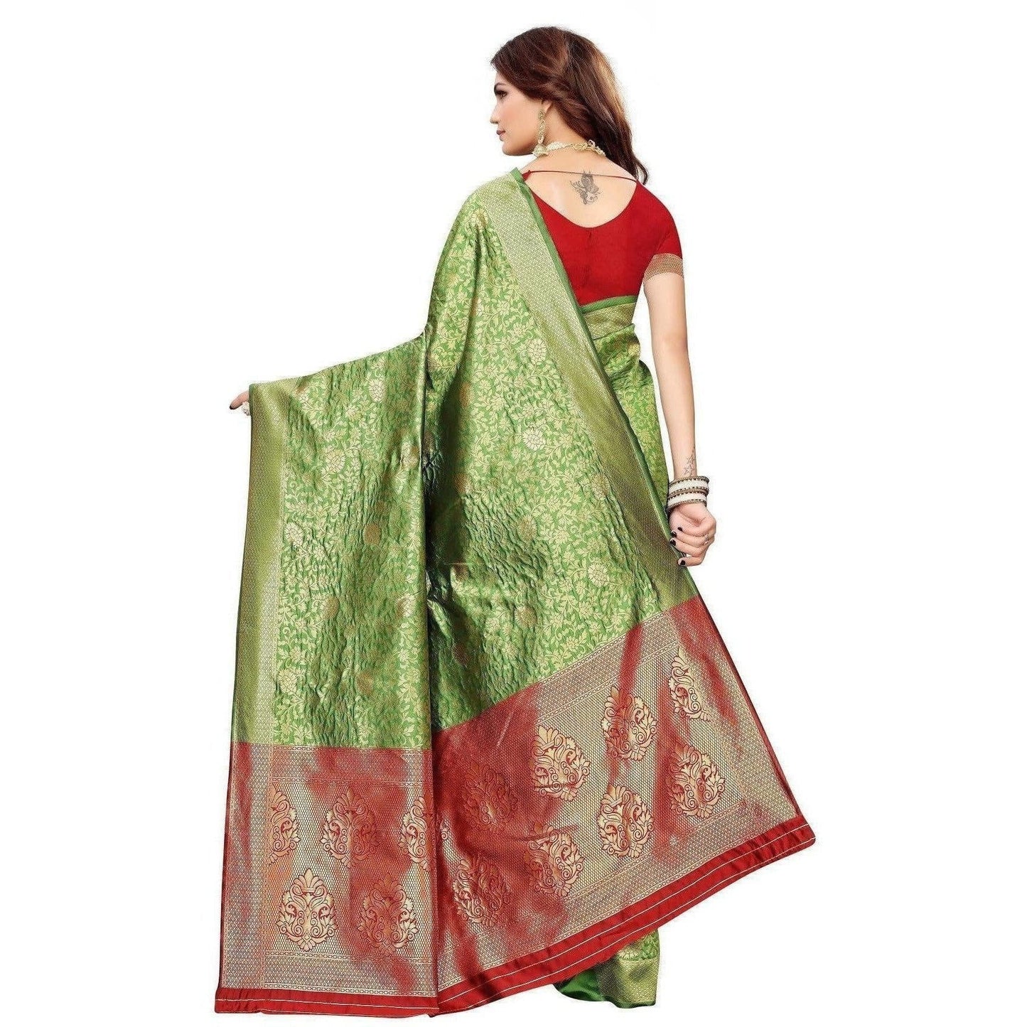 Vamika Banarasi Jaquard Mehandi Green Weaving Saree (BANARASI 08) | Swadesiicart