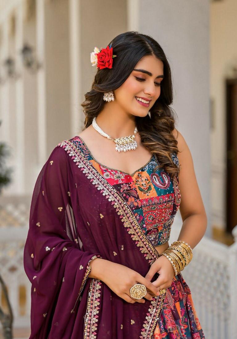 Wedding Partywear Colour Full Slim Georgette Lehengha Choli With Dupata - Agnidhara - Swadesiicart