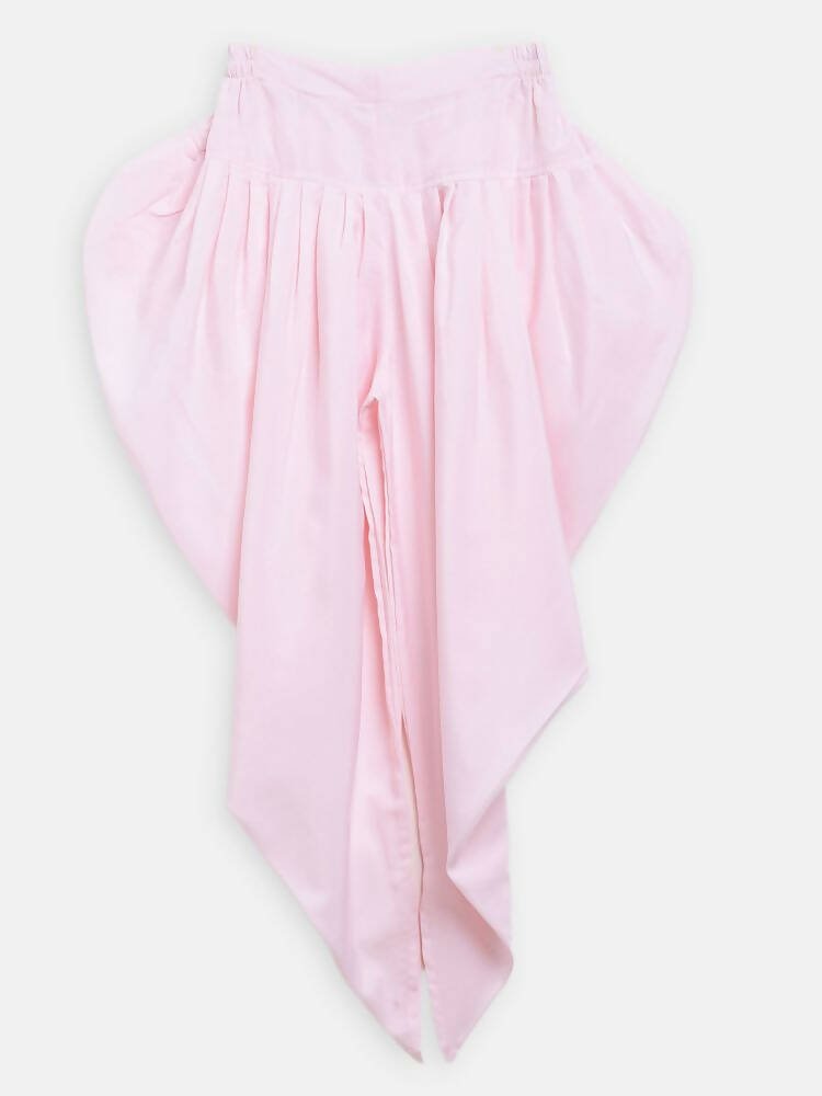 Ahalyaa Pink Polysilk Floral Printed Kids Kurta Dhoti Set For Girls | Swadesiicart