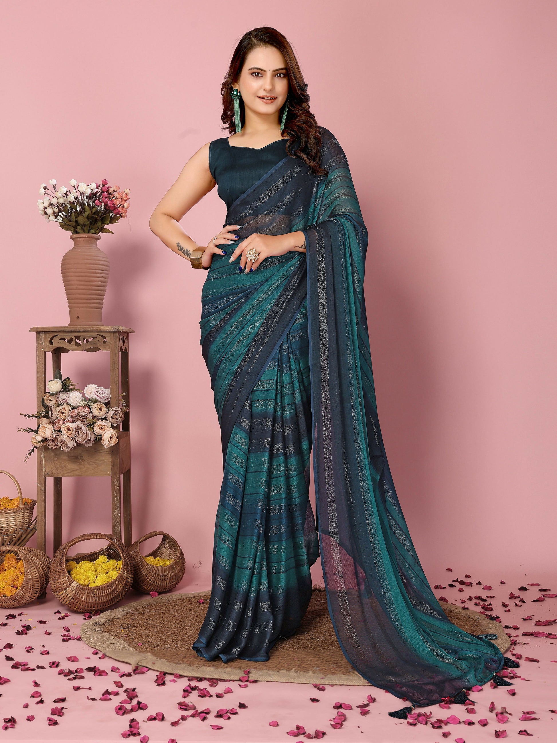 Attractive These Party Wear Ready To Wear Saree - Blue | Swadesiicart