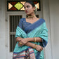 Vishnu Weaves Women's Sea-Green Raw Silk Saree with Blouse - Swadesiicart