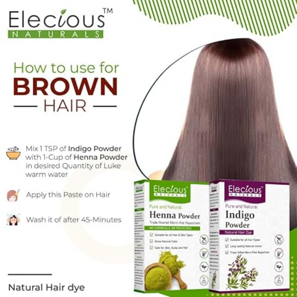 Elecious Naturals Indigo and Henna powder for Black Hair - Swadesiicart