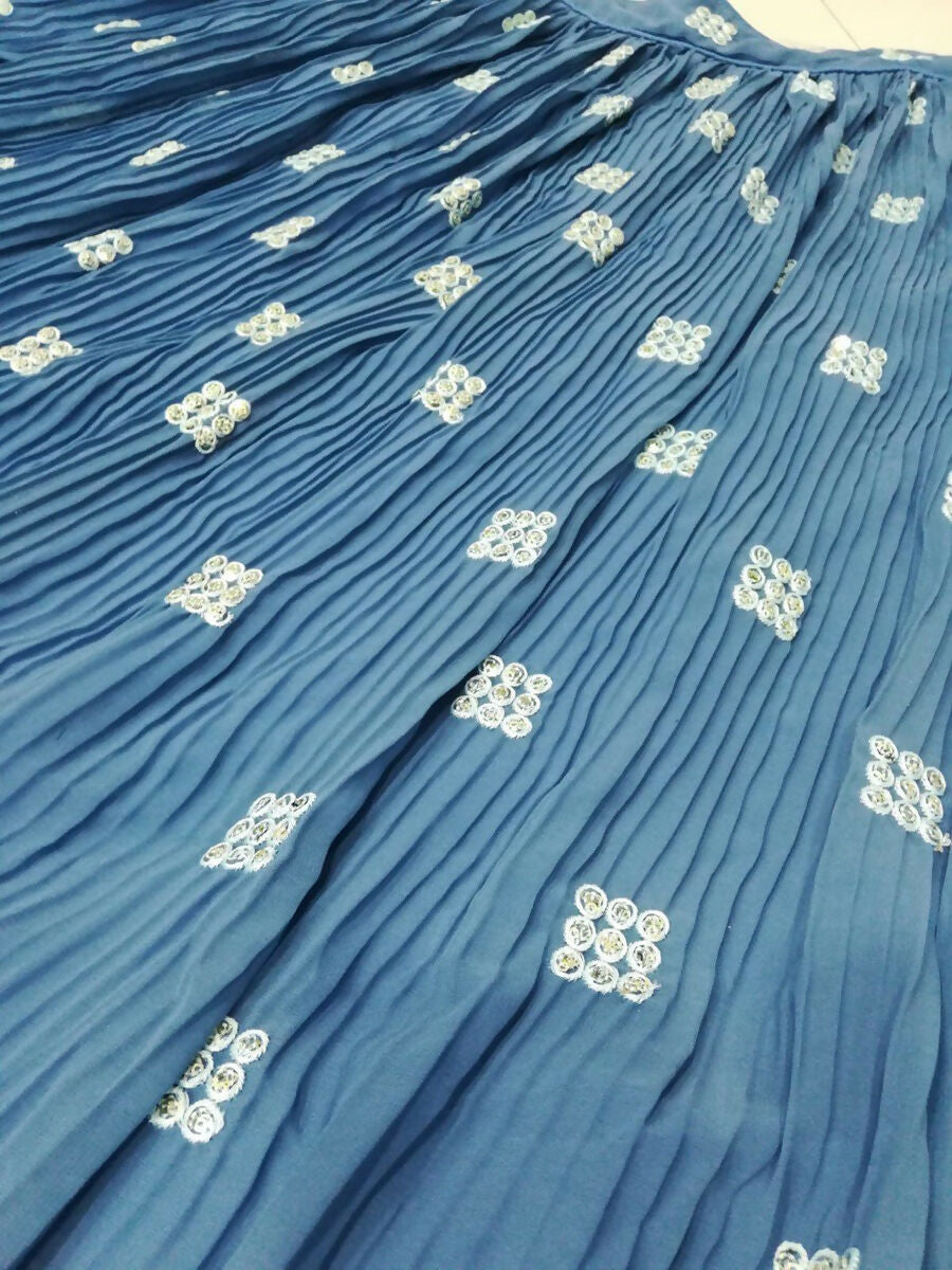 Jyoti Fashion Blue 3MM Sequence with Thread Embroidered Faux Georgette Lehenga Choli with Dupatta | Swadesiicart