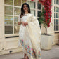 The52 White Women's Beautiful Viscose Jacquard Fabric Printed Work Straight Kurta Pant and Dupatta Set - Swadesiicart