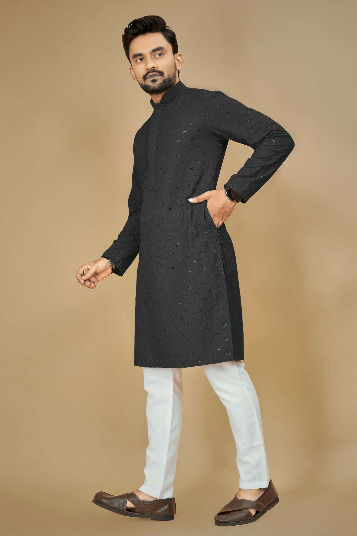 Anaita Black Embroidered Rayon Straight Kurta