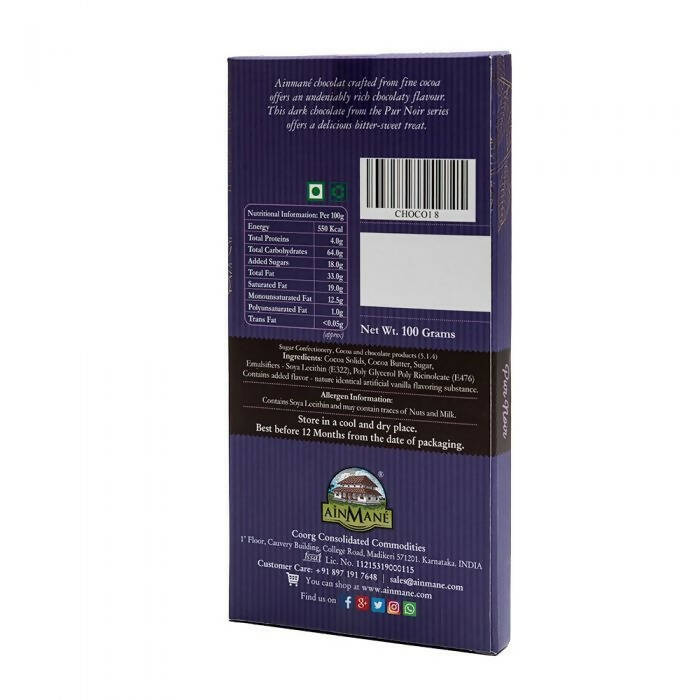 Ainmane Pur Noir Dark Chocolate 80% Cocoa - Swadesiicart