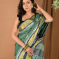 Very Much Indian Pure Cotton Handloom Saree With Intricate Borders - Green | Swadesiicart