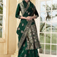 Vedant Vastram Litchi Silk Designer Banarasi Saree - Bottle Green | Swadesiicart