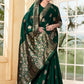 Vedant Vastram Litchi Silk Designer Banarasi Saree - Bottle Green | Swadesiicart