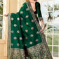 Vedant Vastram Litchi Silk Designer Banarasi Saree - Bottle Green | Swadesiicart