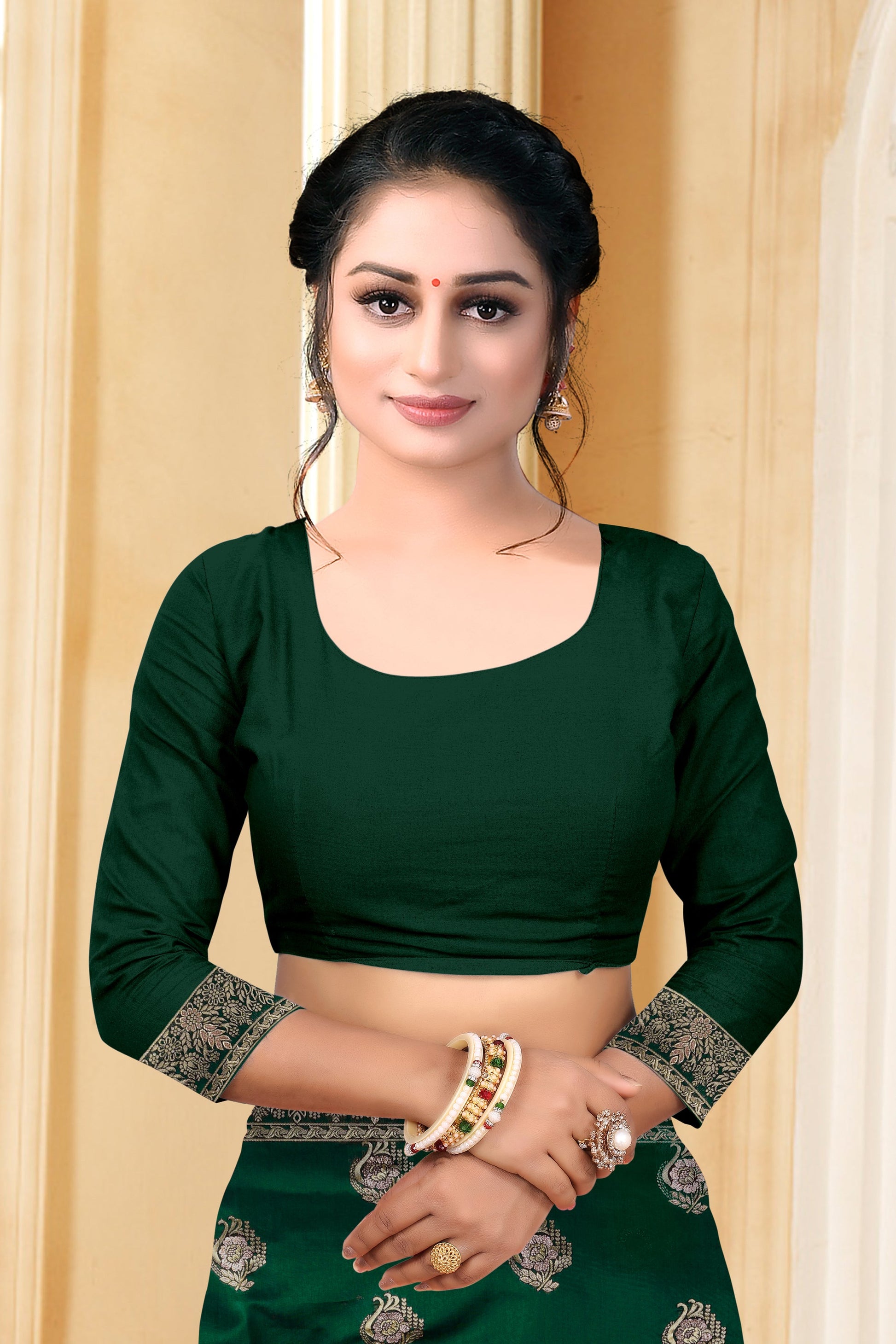 Vedant Vastram Litchi Silk Designer Banarasi Saree - Bottle Green | Swadesiicart