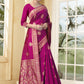 Vedant Vastram Litchi Silk Designer Banarasi Saree - Magenta | Swadesiicart