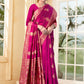 Vedant Vastram Litchi Silk Designer Banarasi Saree - Magenta | Swadesiicart