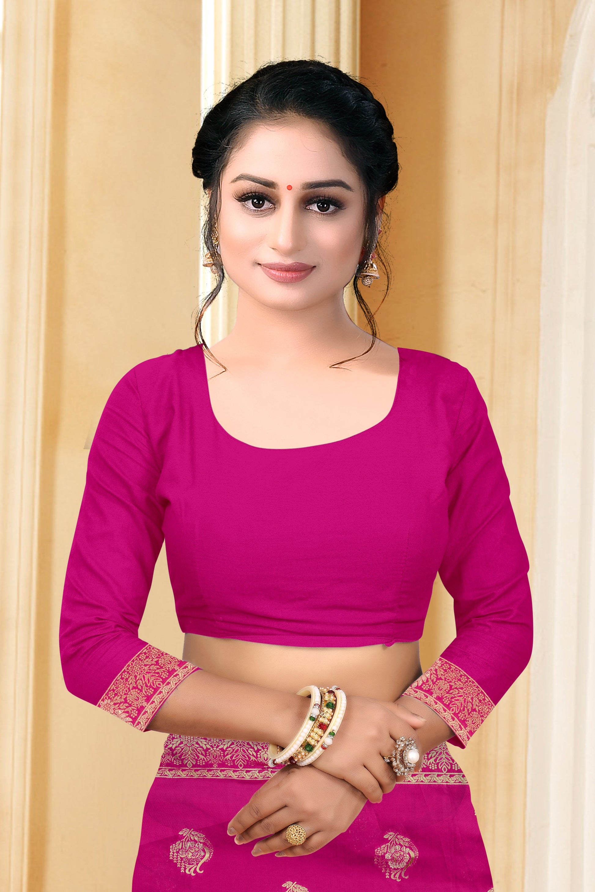 Vedant Vastram Litchi Silk Designer Banarasi Saree - Magenta | Swadesiicart