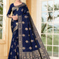 Vedant Vastram Litchi Silk Designer Banarasi Saree - Navy Blue | Swadesiicart