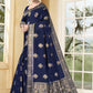 Vedant Vastram Litchi Silk Designer Banarasi Saree - Navy Blue | Swadesiicart