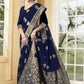 Vedant Vastram Litchi Silk Designer Banarasi Saree - Navy Blue | Swadesiicart