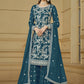 Turquoise Blue Embroidered Georgette Gharara Style Suit - Emponline | Swadesiicart