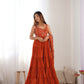 Lorenvalley Rust Faux Georgette Layer Gathering Anarkali Pant With Dupatta Set | Swadesiicart