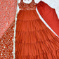 Lorenvalley Rust Faux Georgette Layer Gathering Anarkali Pant With Dupatta Set | Swadesiicart