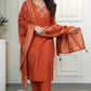 Lorenvalley Fashion Rust Roman Silk Hand Work Kurta Pant with Dupatta - Swadesiicart