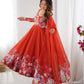 Lorenvalley Rust Soft Organza Silk With Floral Print Fully Flared Anarkali Pant With Dupatta Set | Swadesiicart