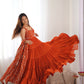 Lorenvalley Rust Faux Georgette Layer Gathering Anarkali Pant With Dupatta Set | Swadesiicart