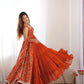 Lorenvalley Rust Faux Georgette Layer Gathering Anarkali Pant With Dupatta Set | Swadesiicart