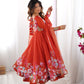 Lorenvalley Rust Soft Organza Silk With Floral Print Fully Flared Anarkali Pant With Dupatta Set | Swadesiicart
