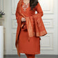 Lorenvalley Fashion Rust Roman Silk Hand Work Kurta Pant with Dupatta - Swadesiicart