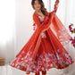 Lorenvalley Rust Soft Organza Silk With Floral Print Fully Flared Anarkali Pant With Dupatta Set | Swadesiicart
