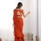 Lorenvalley Rust Faux Georgette Ready To Wear Sharara Saree with Full Stitched Blouse - Swadesiicart