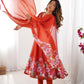 Lorenvalley Rust Soft Organza Silk With Floral Print Fully Flared Anarkali Pant With Dupatta Set | Swadesiicart
