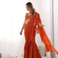 Lorenvalley Rust Faux Georgette Ready To Wear Sharara Saree with Full Stitched Blouse - Swadesiicart