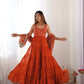 Lorenvalley Rust Faux Georgette Layer Gathering Anarkali Pant With Dupatta Set | Swadesiicart