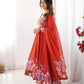 Lorenvalley Rust Soft Organza Silk With Floral Print Fully Flared Anarkali Pant With Dupatta Set | Swadesiicart