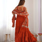 Lorenvalley Rust Faux Georgette Layer Gathering Anarkali Pant With Dupatta Set | Swadesiicart