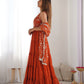 Lorenvalley Rust Faux Georgette Layer Gathering Anarkali Pant With Dupatta Set | Swadesiicart
