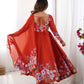 Lorenvalley Rust Soft Organza Silk With Floral Print Fully Flared Anarkali Pant With Dupatta Set | Swadesiicart