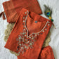 Lorenvalley Fashion Rust Roman Silk Hand Work Kurta Pant with Dupatta - Swadesiicart