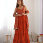 Lorenvalley Rust Faux Georgette Layer Gathering Anarkali Pant With Dupatta Set | Swadesiicart